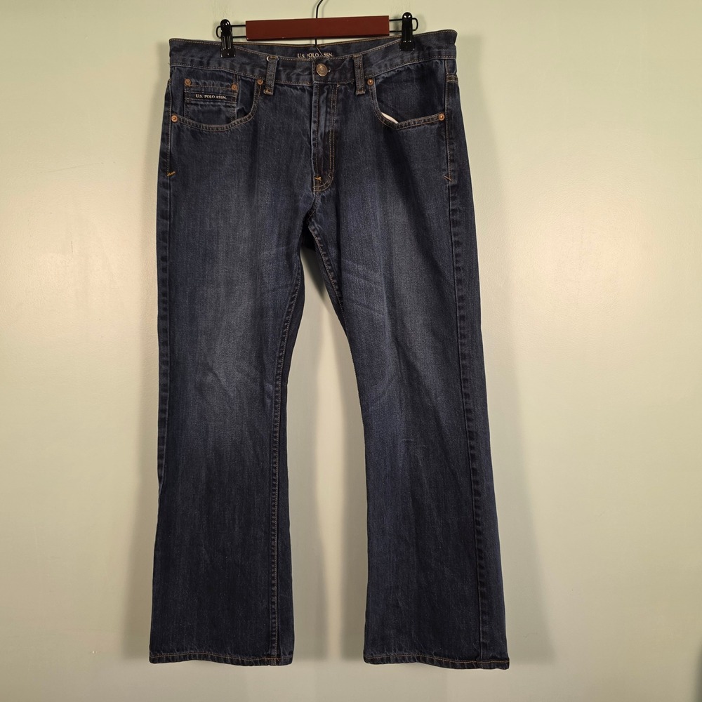 US Polo Assn Mens Blue Denim Jeans 1128982P 36x30 Dark Wash Straight Leg